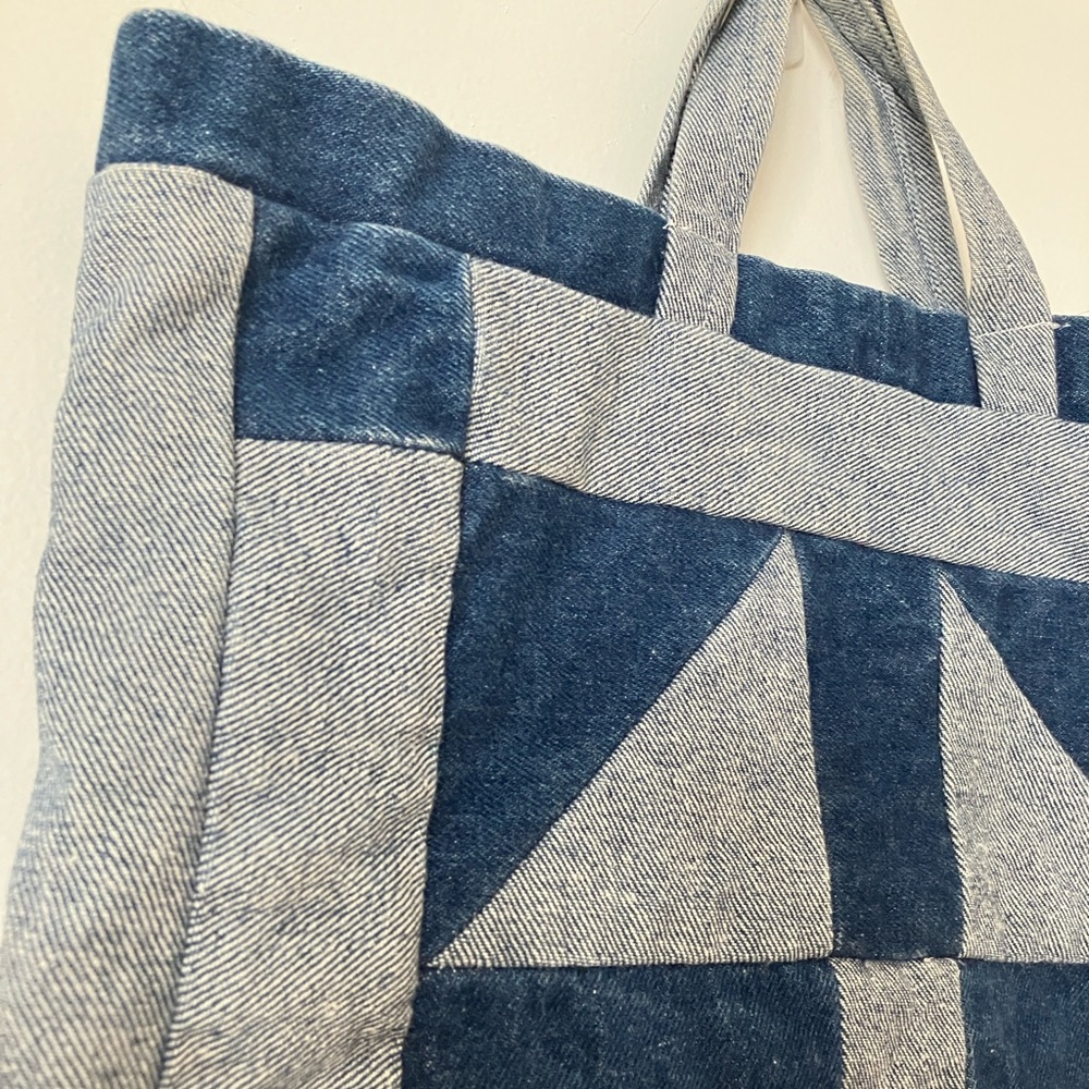 Tote bag denim quilted patchwork upcycled handmade - Picture 3 of 12